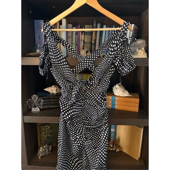 NWT For Love & Lemons Beth Black & White Polka Dot Midi Dress Size Small - Picture 10 of 12